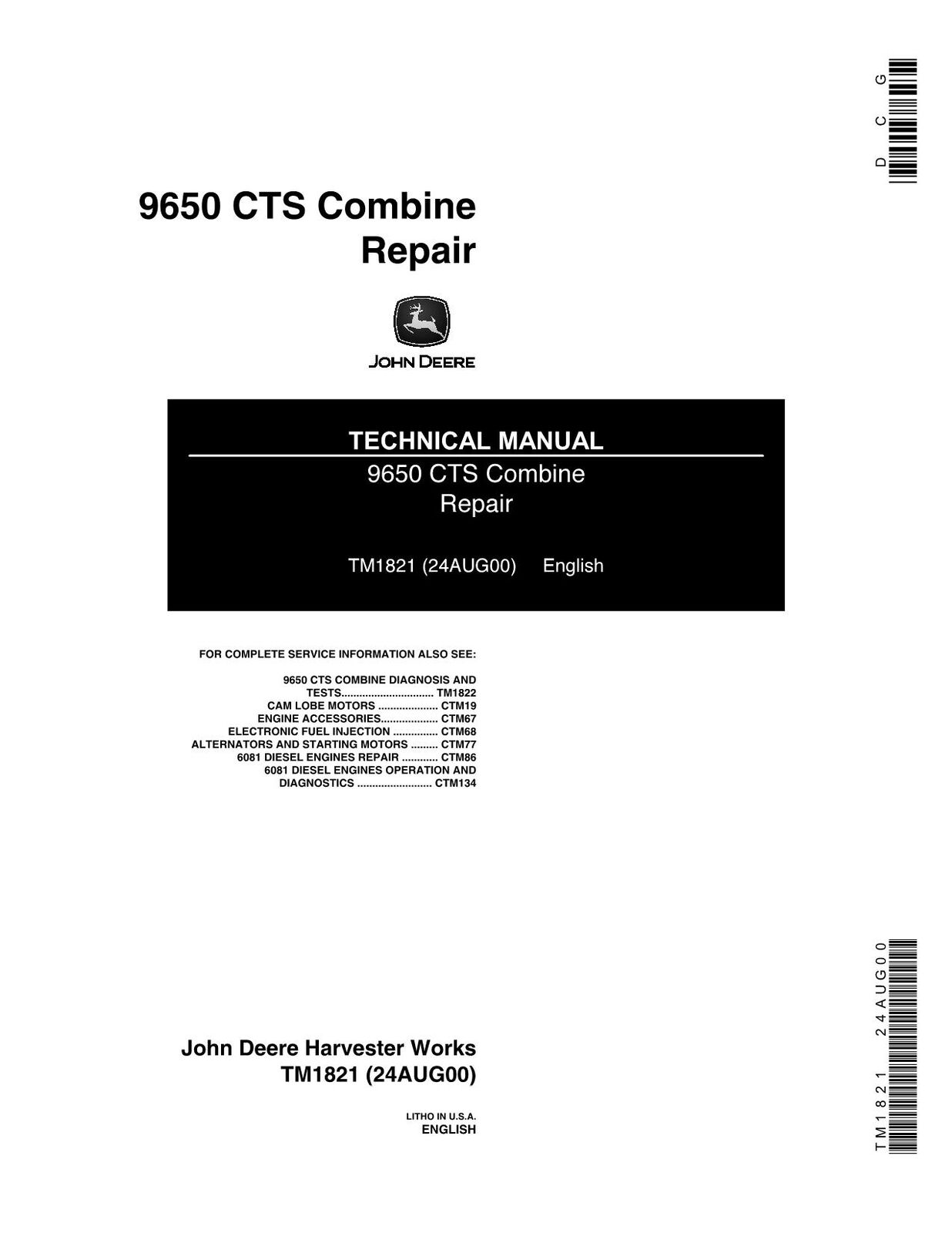 JOHN DEERE 9650 CTS  COMBINE REPAIR MANUAL 0-690400