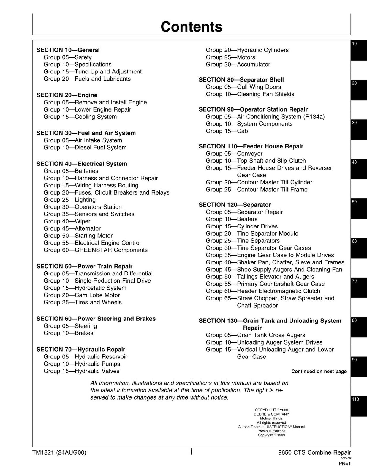 JOHN DEERE 9650 CTS  COMBINE REPAIR MANUAL 0-690400