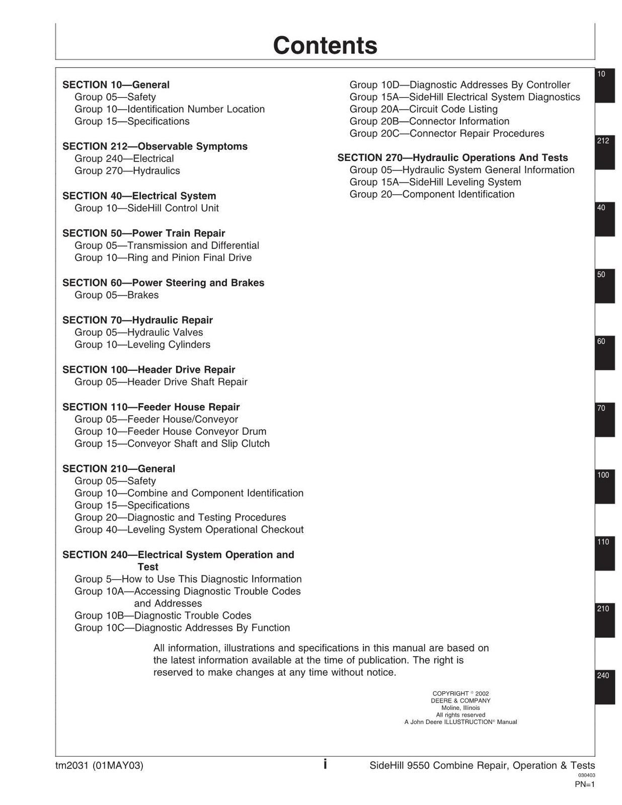 JOHN DEERE 9550  COMBINE DIAGNOSTIC TEST MANUAL #2