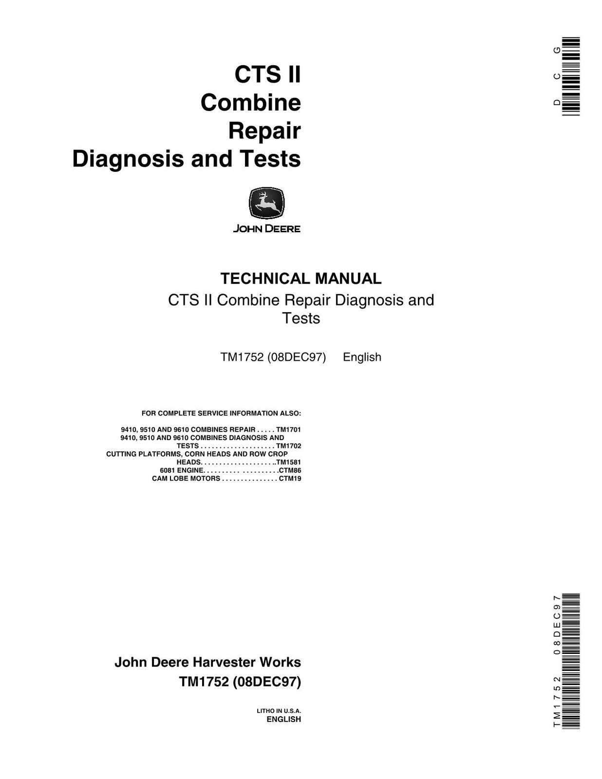 JOHN DEERE CTS II MÄHDRESCHER DIAGNOSE-TEST- UND REPARATURHANDBUCH