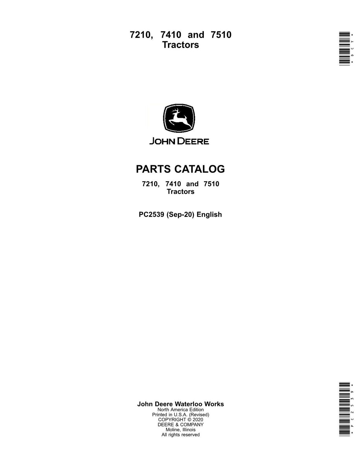 JOHN DEERE 7210  7410  7510 TRACTOR PARTS CATALOG MANUAL