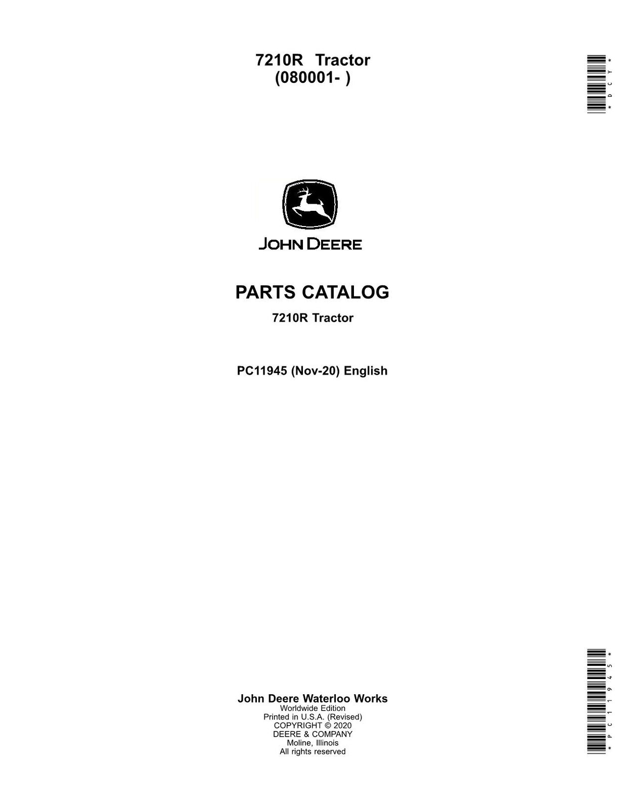 JOHN DEERE 7210R TRACTOR PARTS CATALOG MANUAL