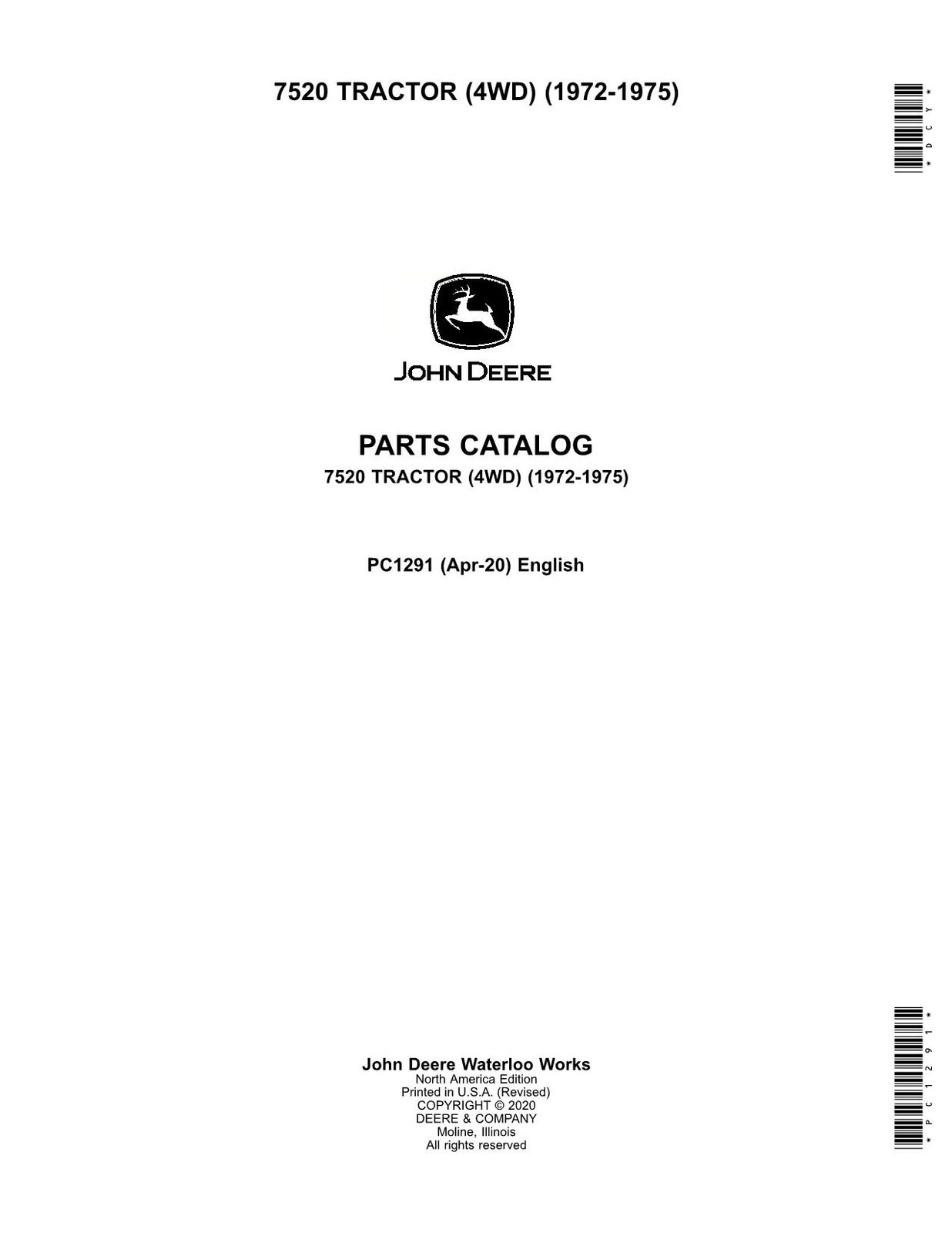 JOHN DEERE 7520 TRACTOR PARTS CATALOG MANUAL