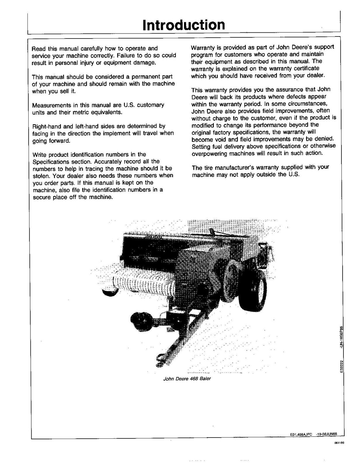 MANUEL D'UTILISATION DE LA PRESSE À PRESSES JOHN DEERE 468 #1 