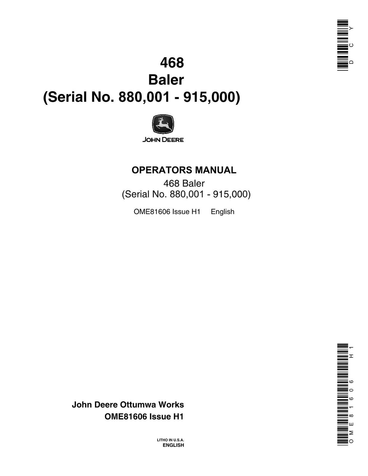 JOHN DEERE 468  BALER OPERATORS MANUAL #2