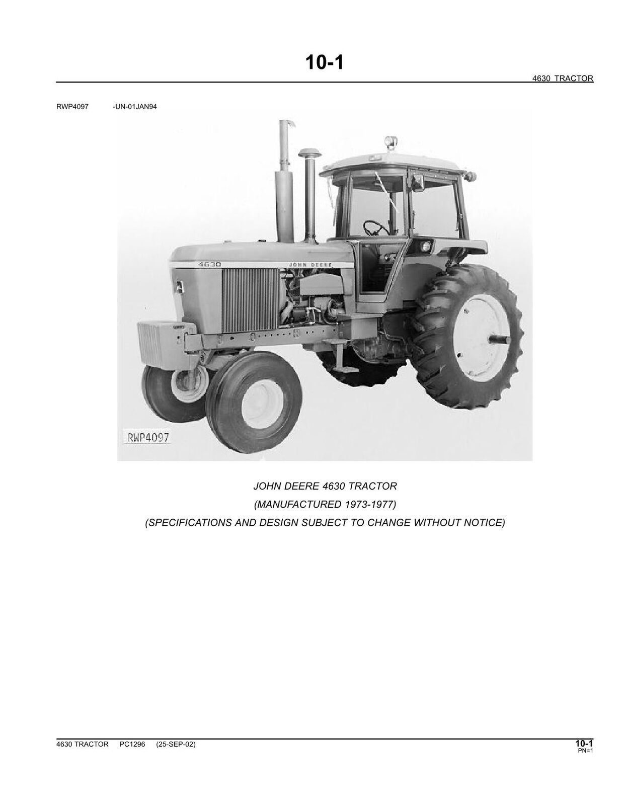 MANUEL DU CATALOGUE DES PIÈCES DU TRACTEUR JOHN DEERE 4630 