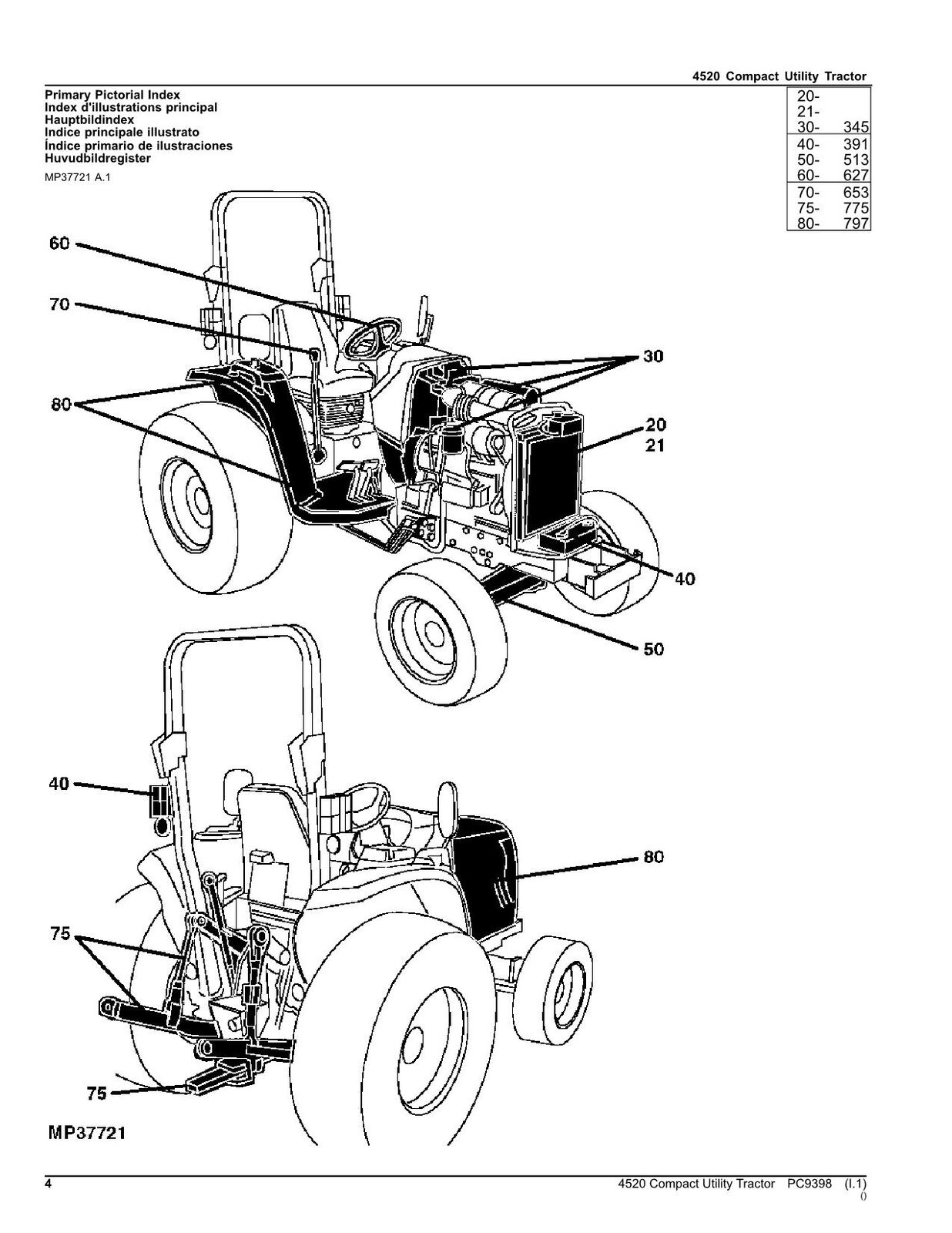 JOHN DEERE 4520 TRAKTOR ERSATZTEILKATALOGHANDBUCH #1 