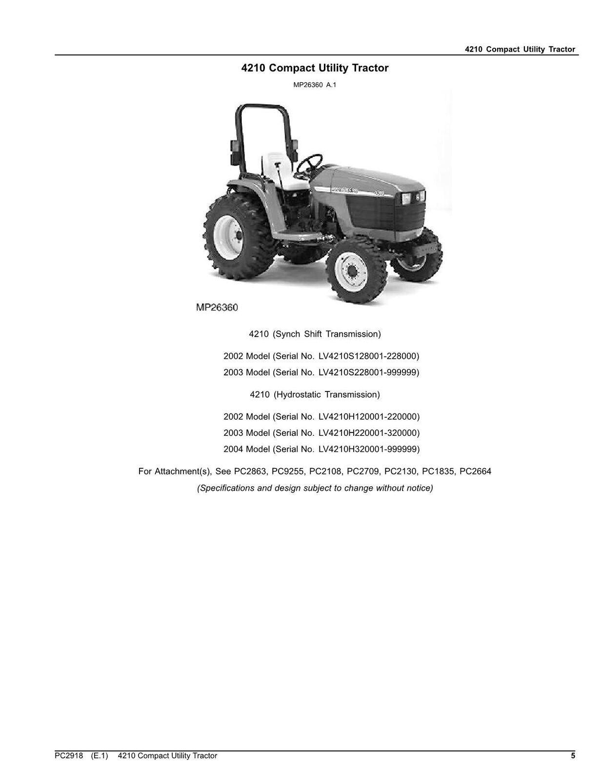 MANUEL DU CATALOGUE DES PIÈCES DU TRACTEUR JOHN DEERE 4210 