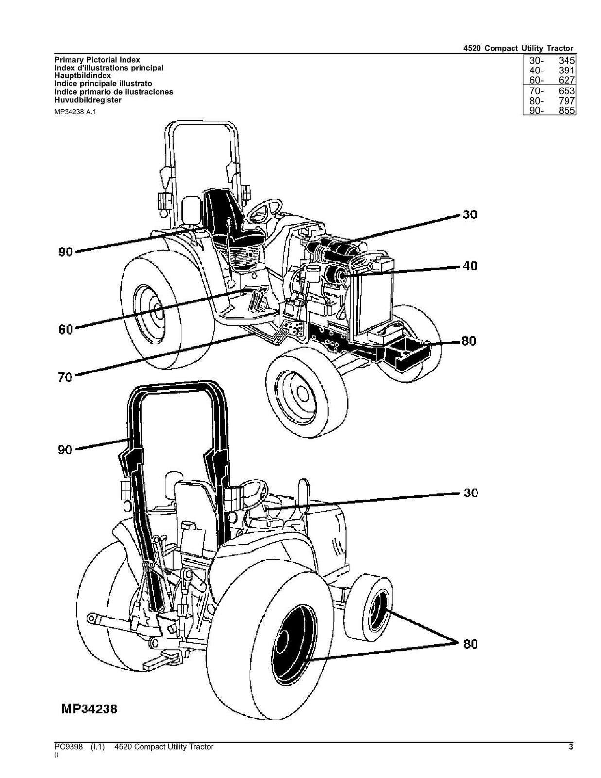 JOHN DEERE 4520 TRAKTOR ERSATZTEILKATALOGHANDBUCH #1 