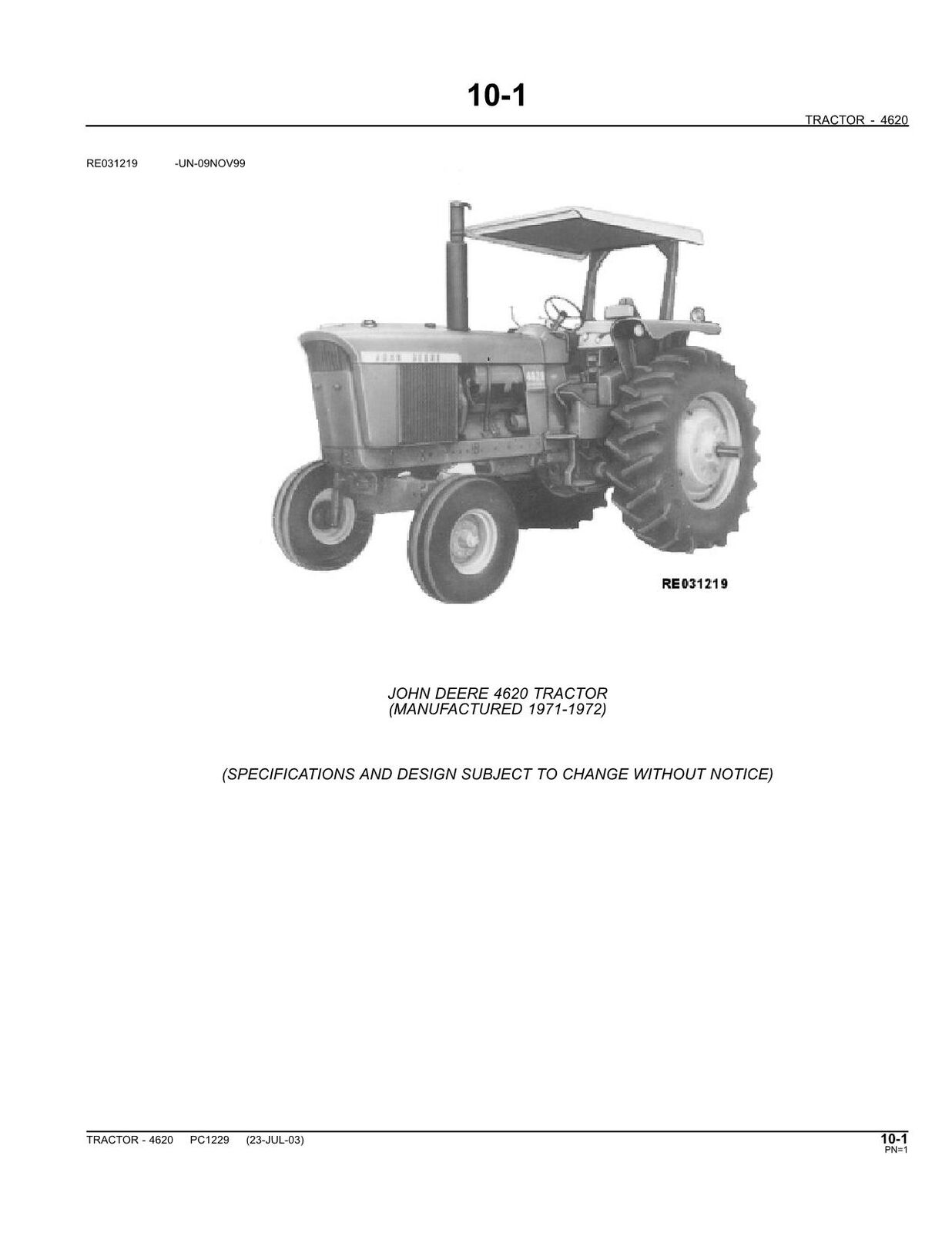 JOHN DEERE 4620 TRACTOR PARTS CATALOG MANUAL