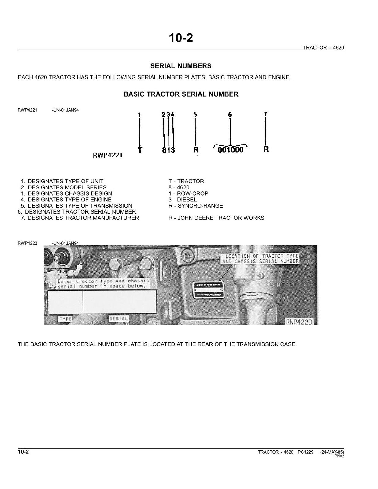 JOHN DEERE 4620 TRACTOR PARTS CATALOG MANUAL