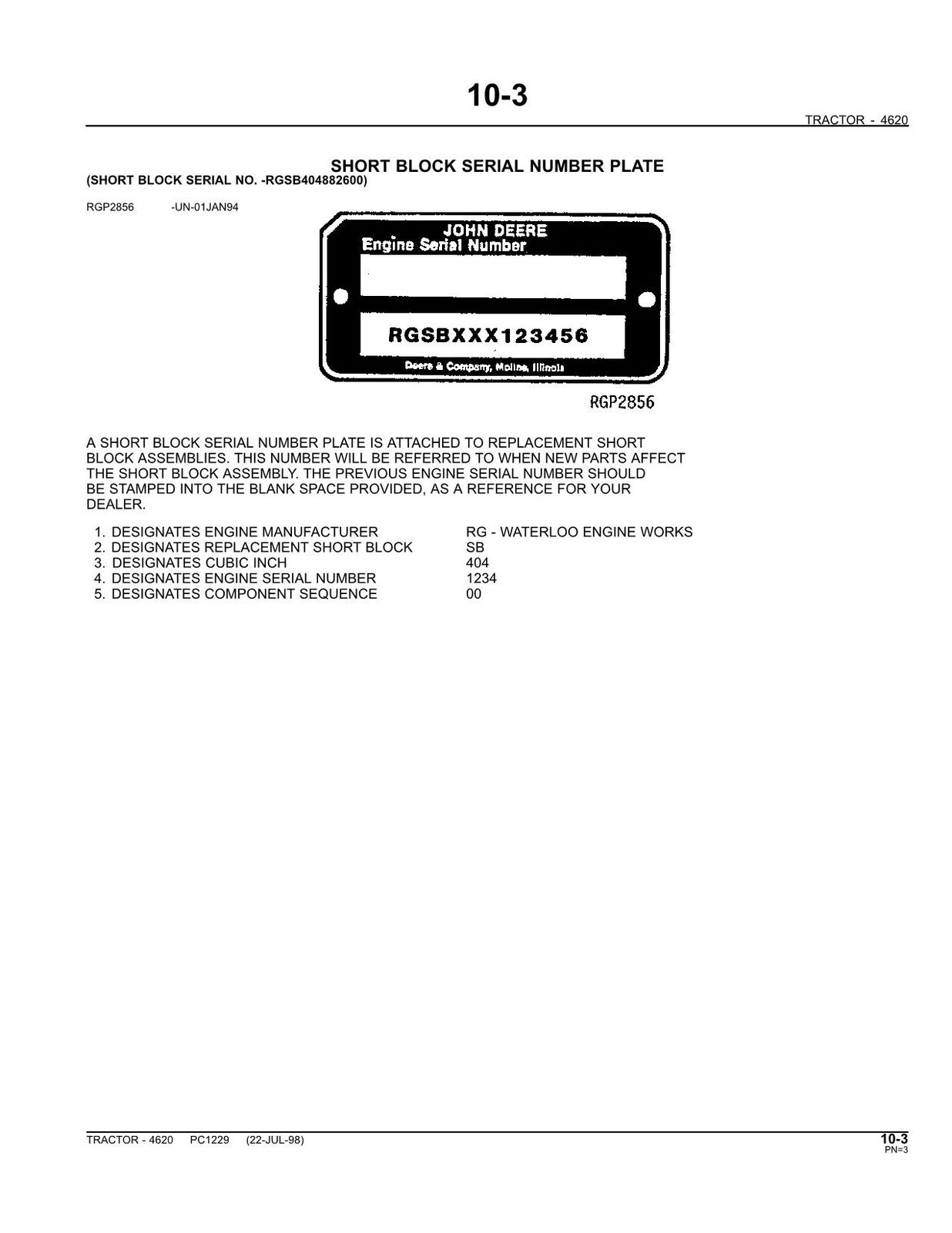 JOHN DEERE 4620 TRACTOR PARTS CATALOG MANUAL