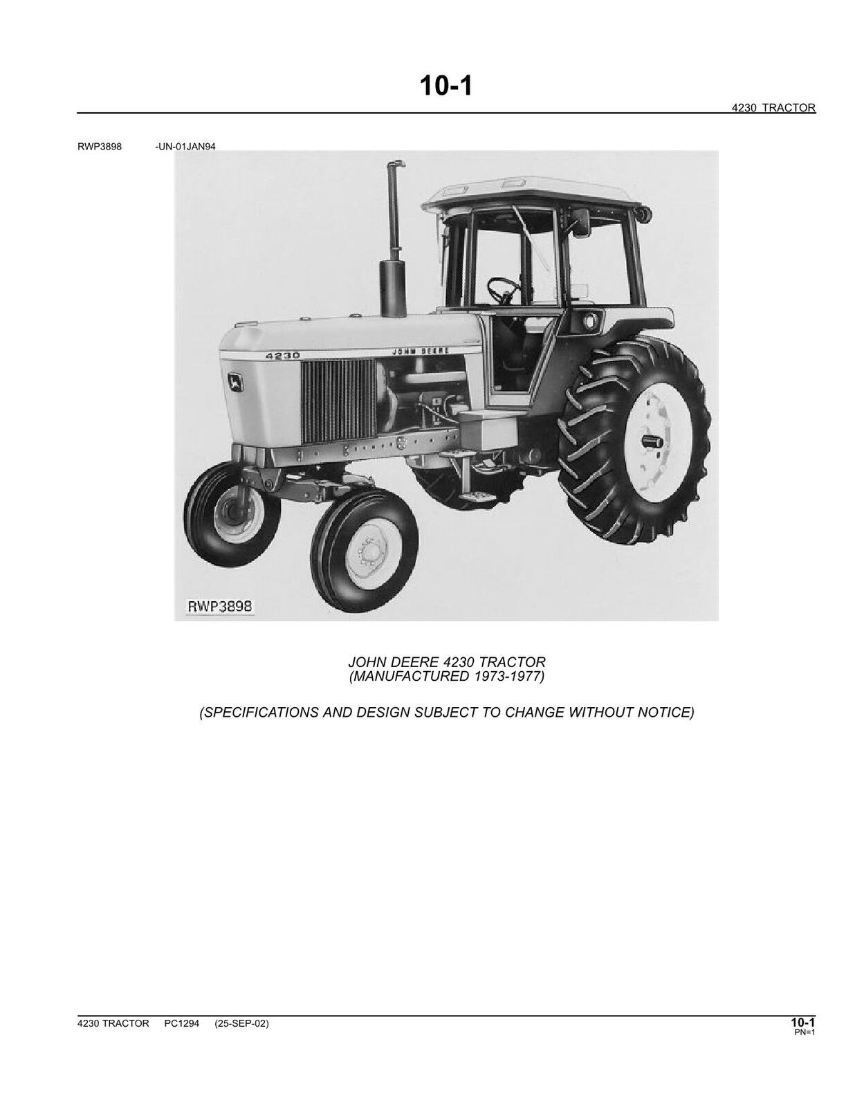 JOHN DEERE 4230 TRACTOR PARTS CATALOG MANUAL