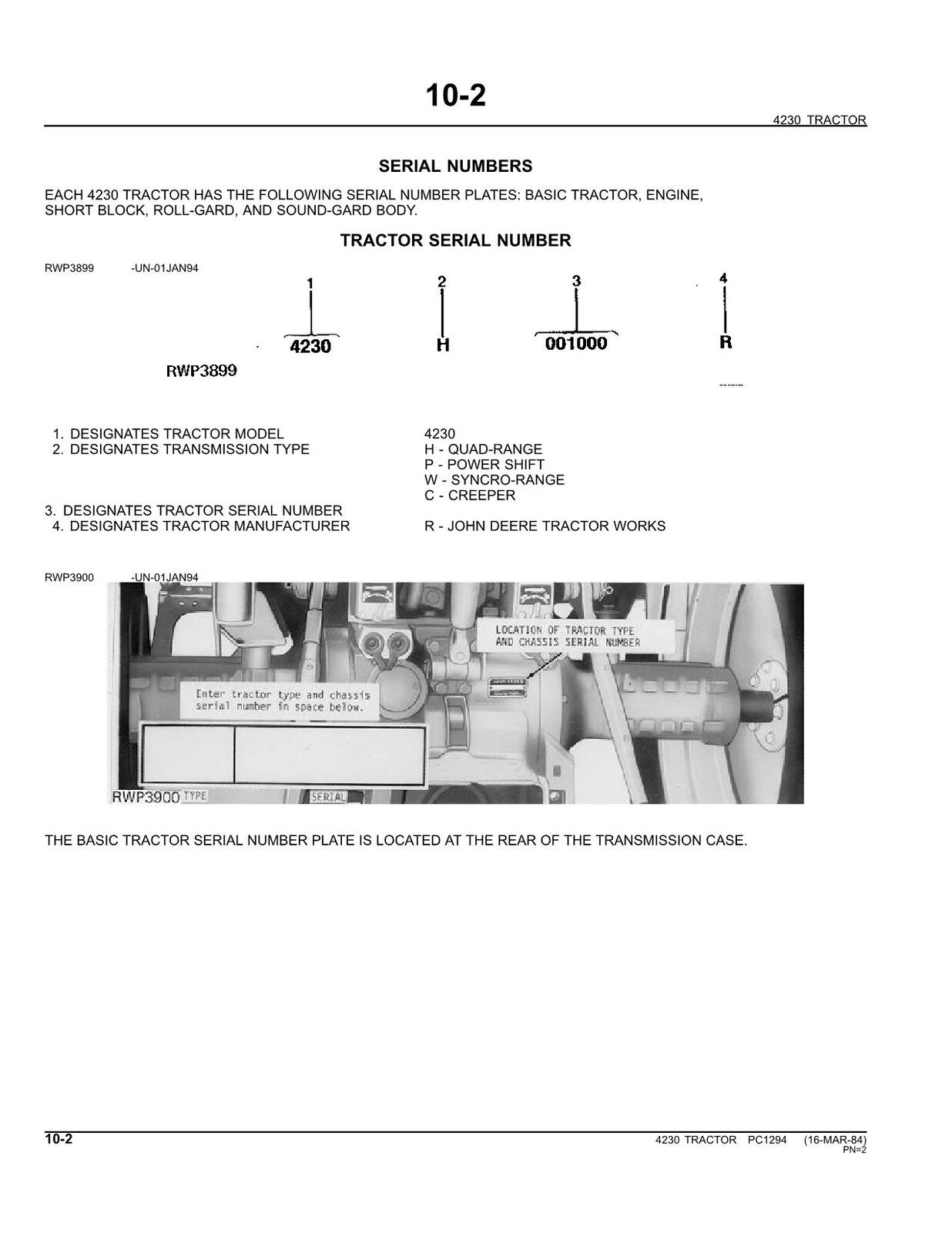 John Deere 4230 Tractor Parts Manual 