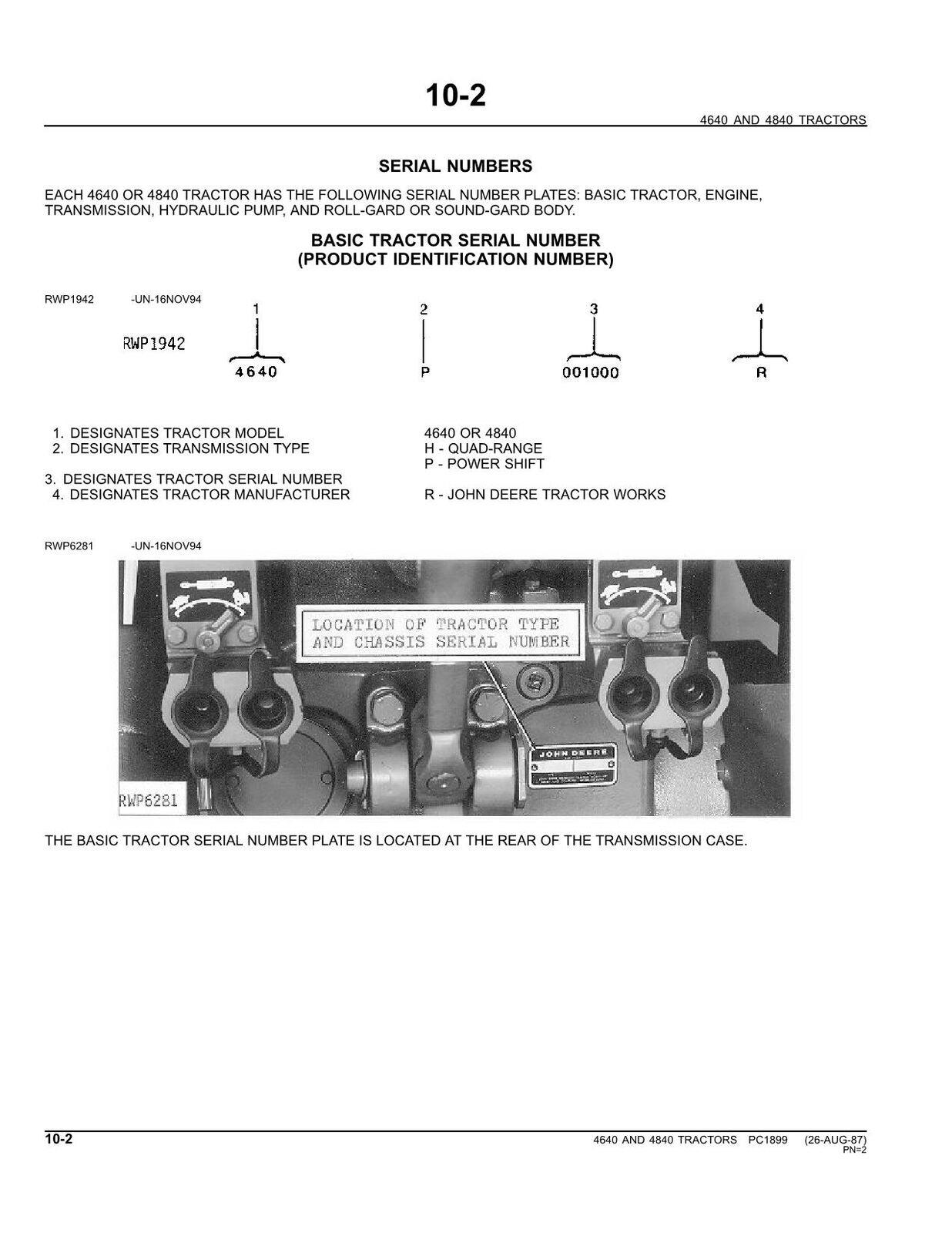 JOHN DEERE 4640 4840 TRAKTOR ERSATZTEILE KATALOGHANDBUCH 