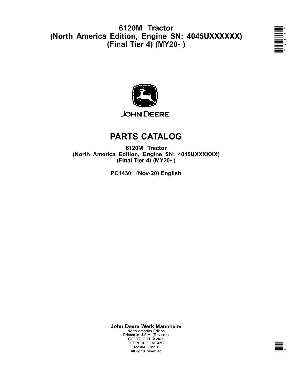 JOHN DEERE 6120M TRACTOR PARTS CATALOG MANUAL #2