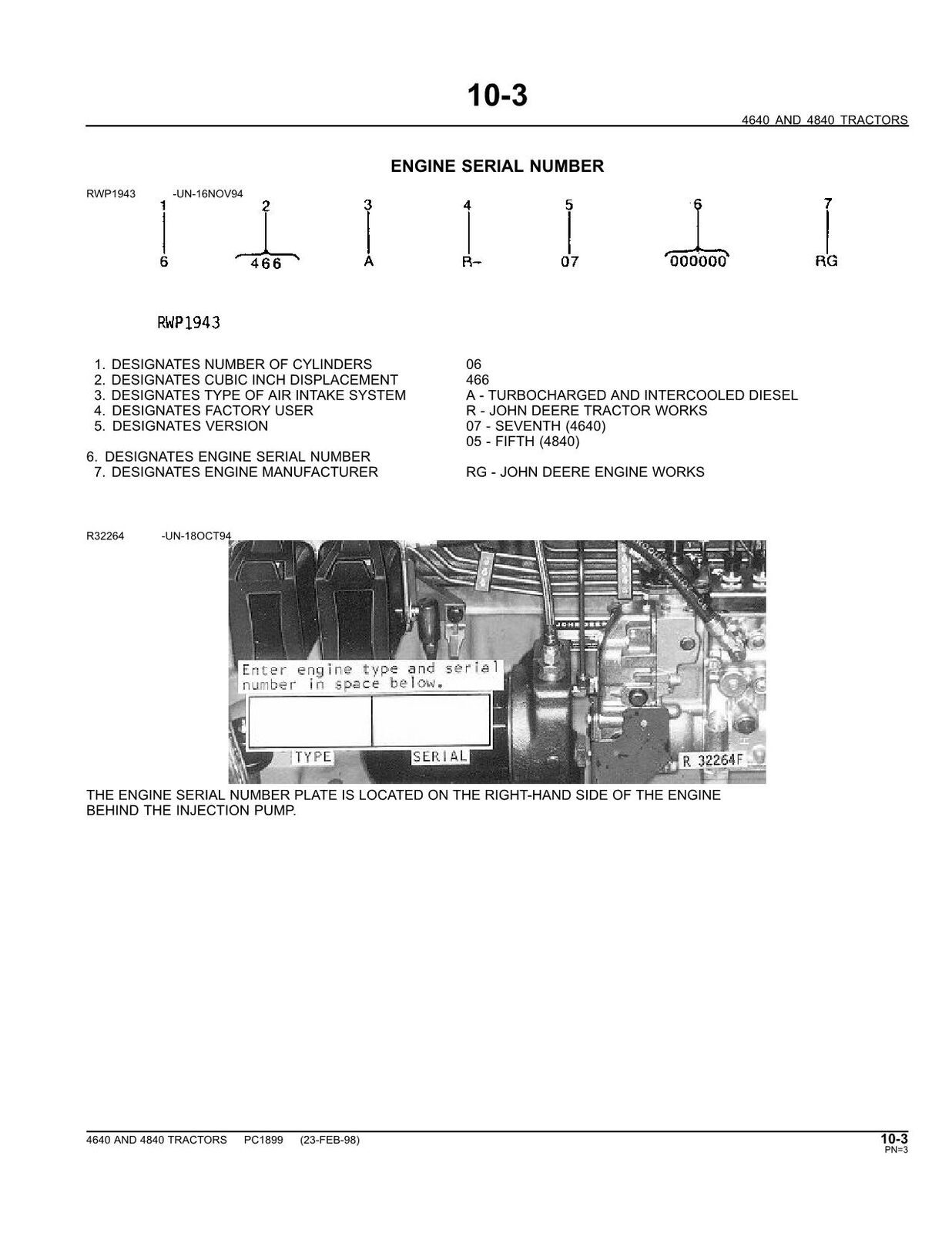 JOHN DEERE 4640 4840 TRAKTOR ERSATZTEILE KATALOGHANDBUCH 