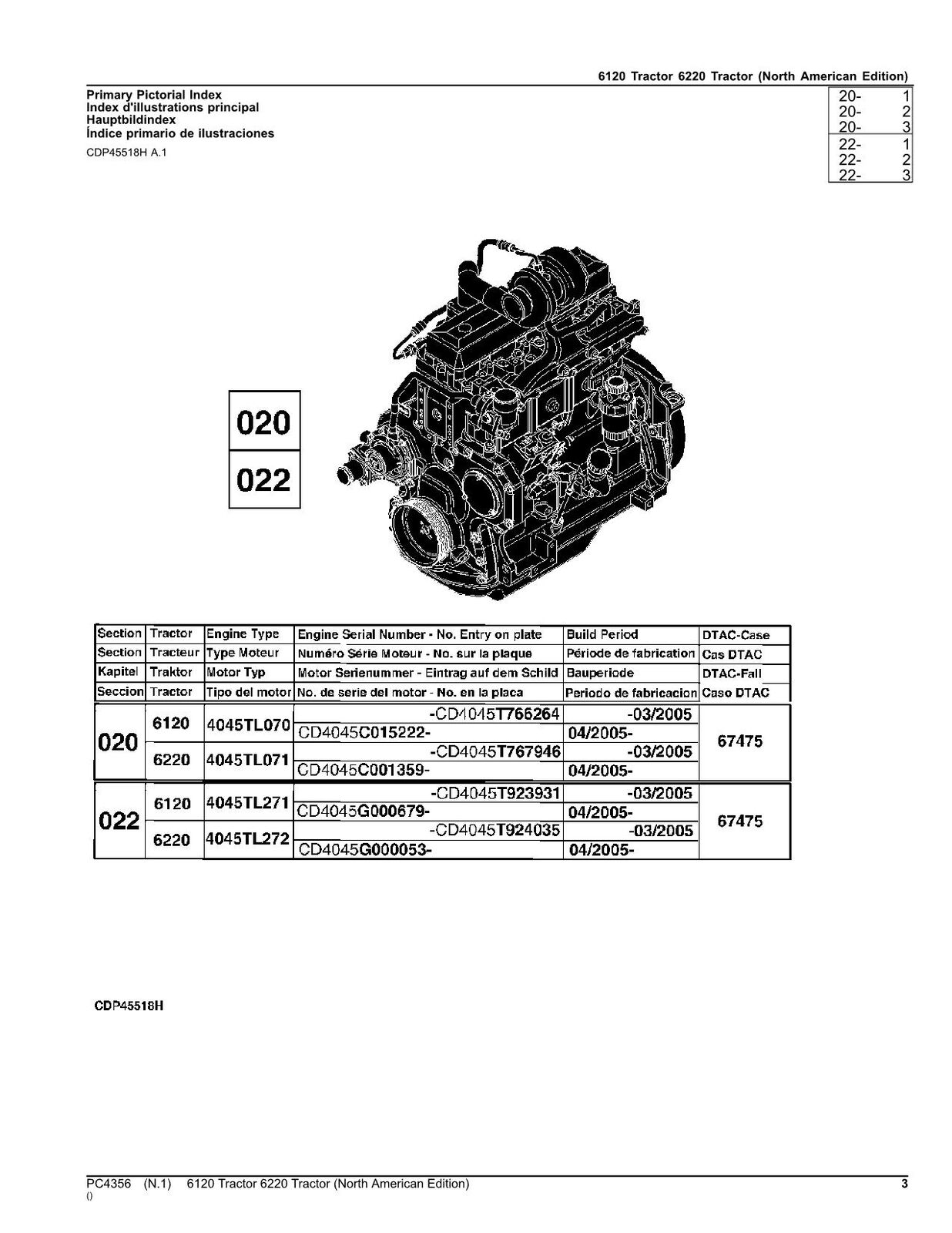 JOHN DEERE 6120 6220 TRAKTOR ERSATZTEILE KATALOGHANDBUCH 