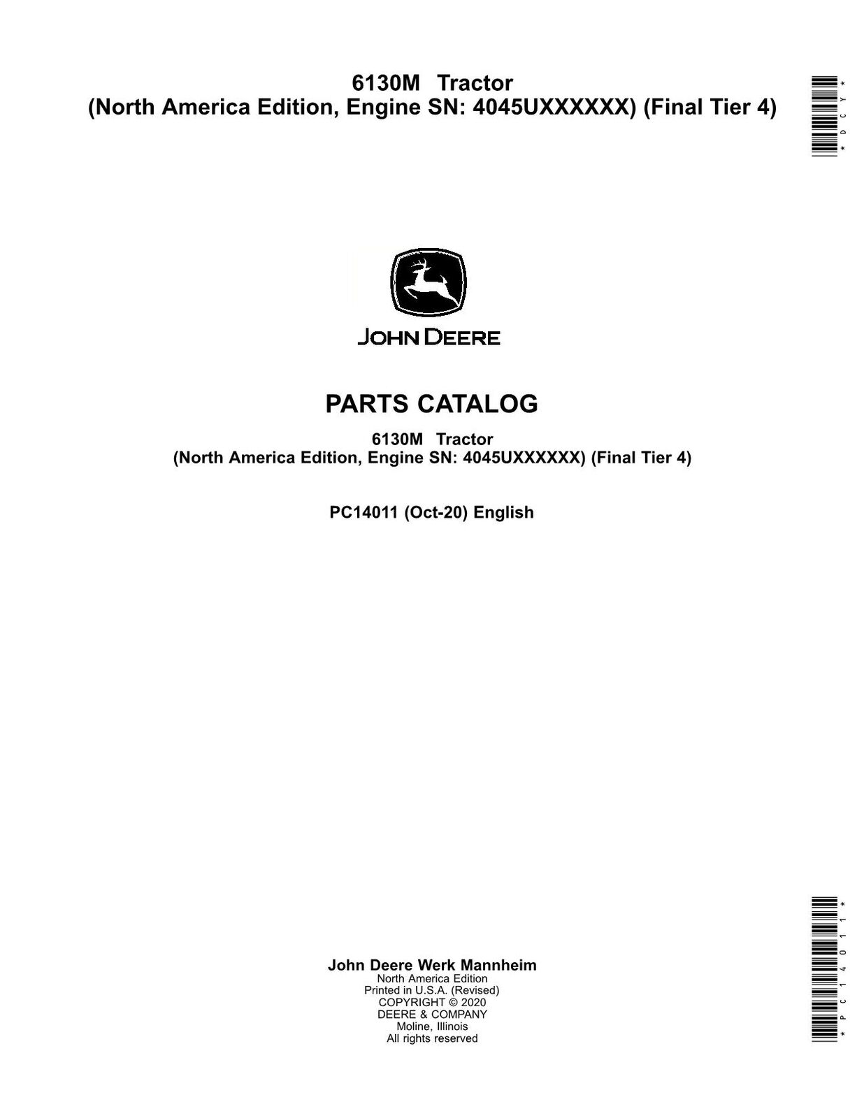 JOHN DEERE 6130M TRACTOR PARTS CATALOG MANUAL #1