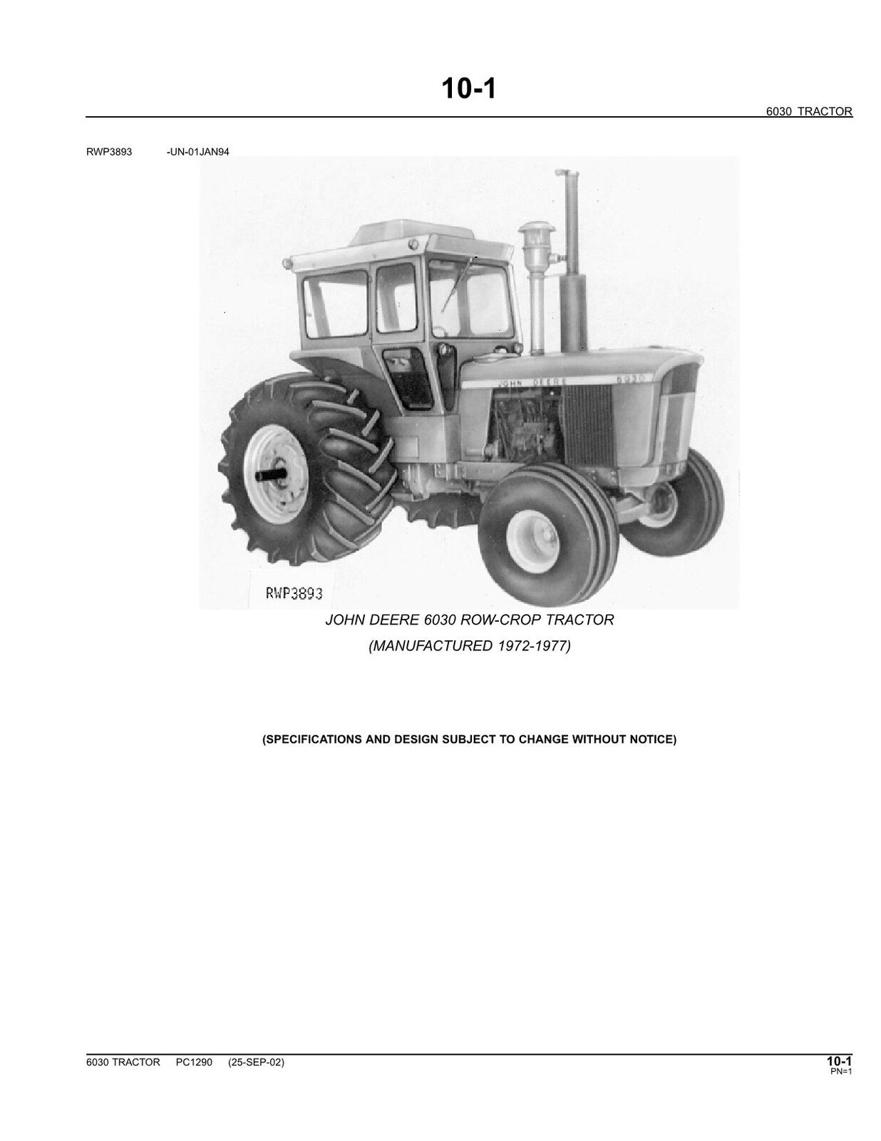 MANUEL DU CATALOGUE DES PIÈCES DU TRACTEUR JOHN DEERE 6030 