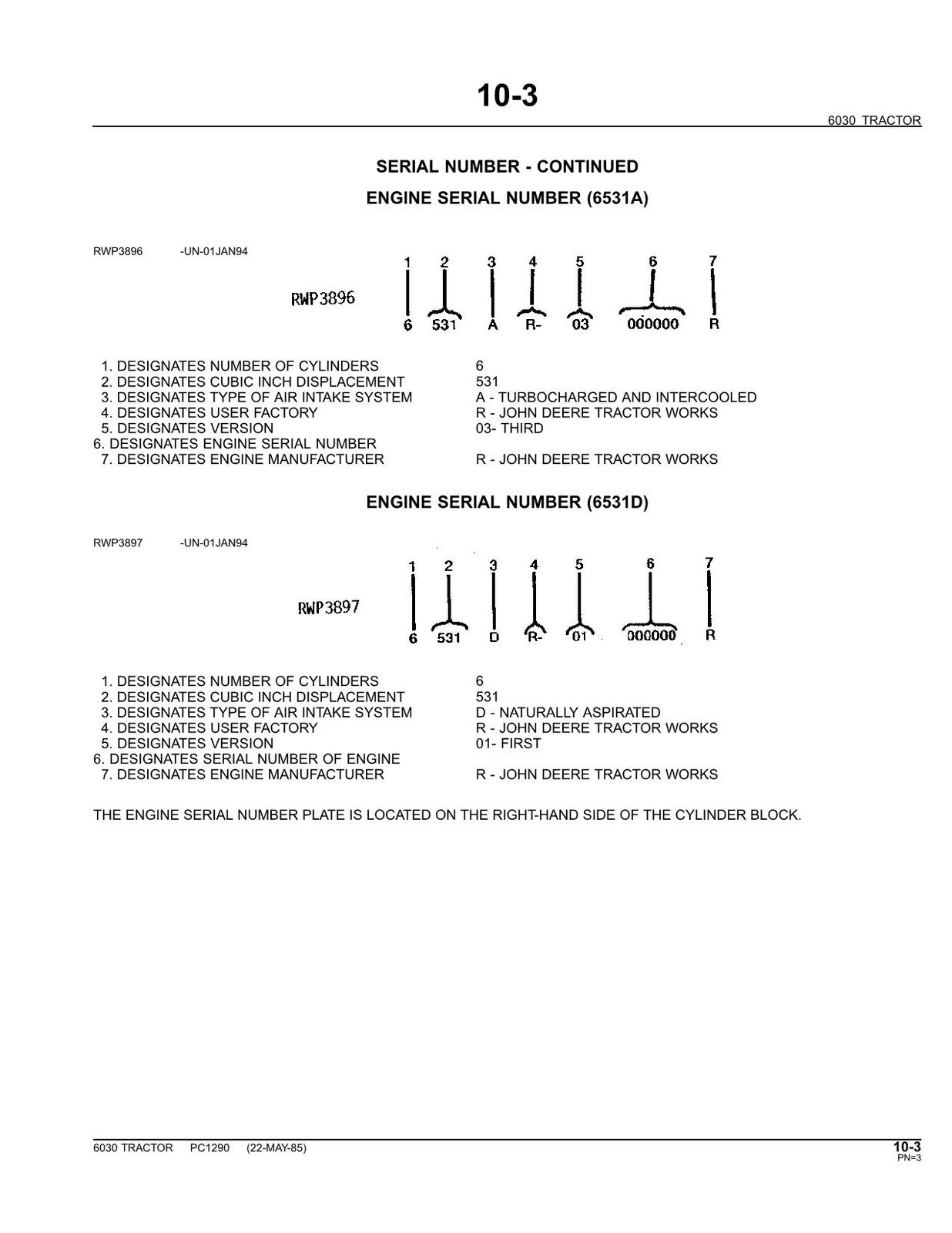 JOHN DEERE 6030 TRAKTOR ERSATZTEILKATALOGHANDBUCH 