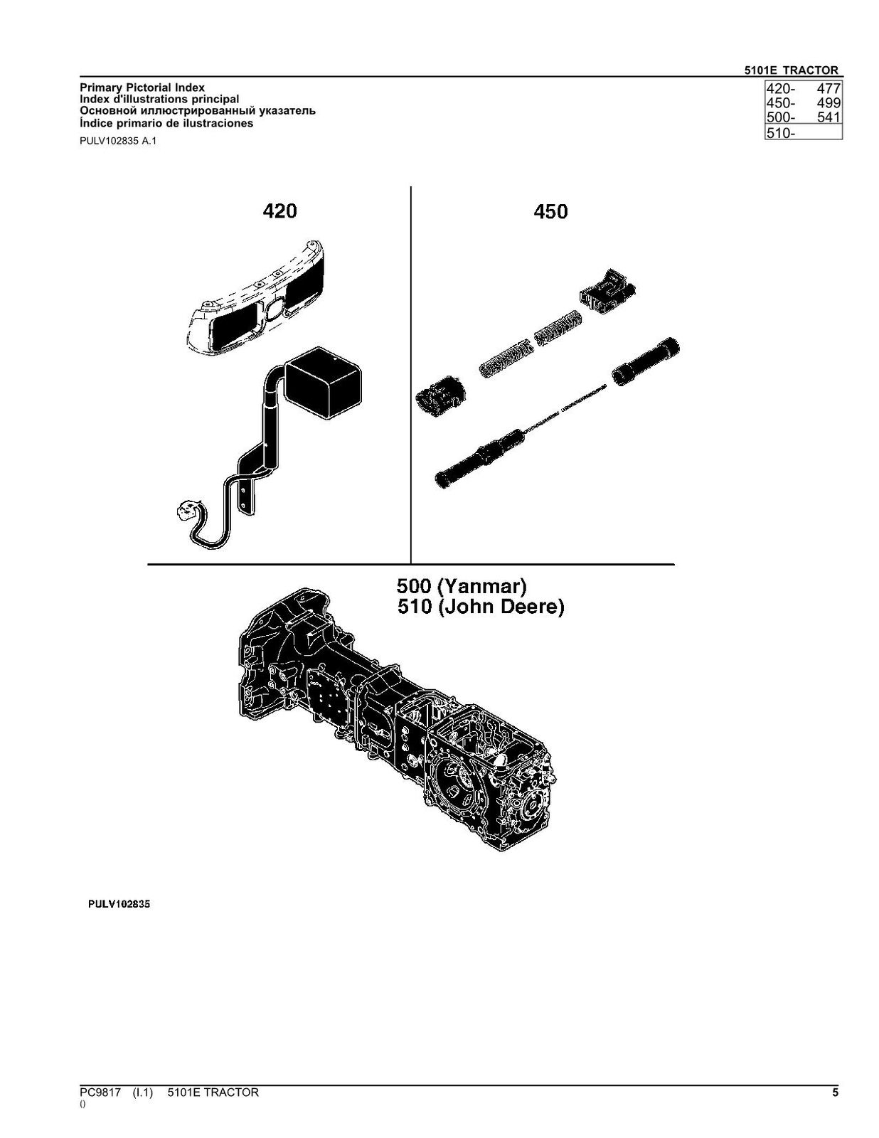 JOHN DEERE 5101E TRACTOR PARTS CATALOG MANUAL