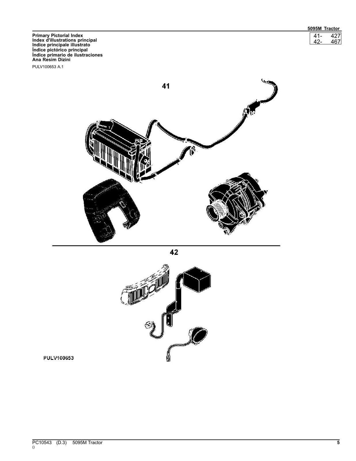 JOHN DEERE 5095M TRACTOR PARTS CATALOG MANUAL PC10543