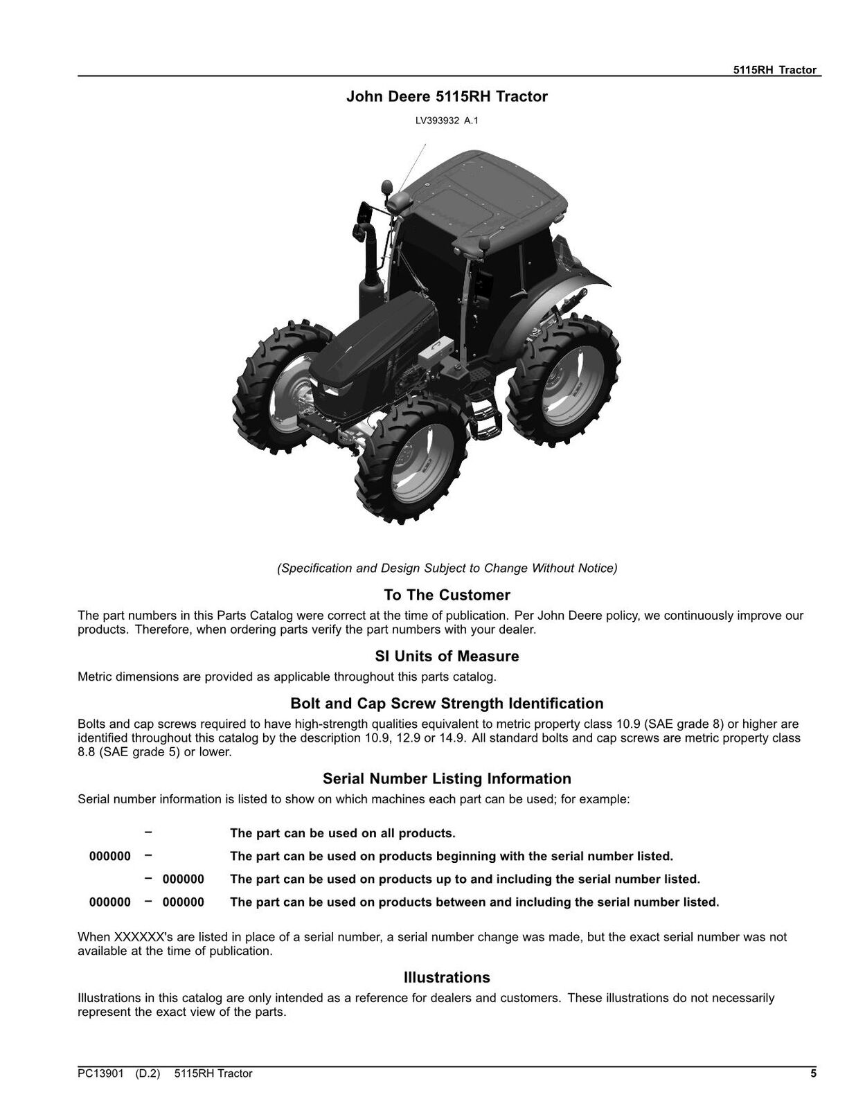 JOHN DEERE 5115RH TRAKTOR-TEILEKATALOGHANDBUCH 