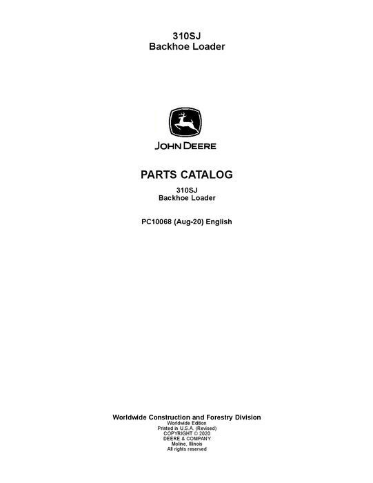 JOHN DEERE 310SJ BACKHOE LOADER PARTS CATALOG MANUAL