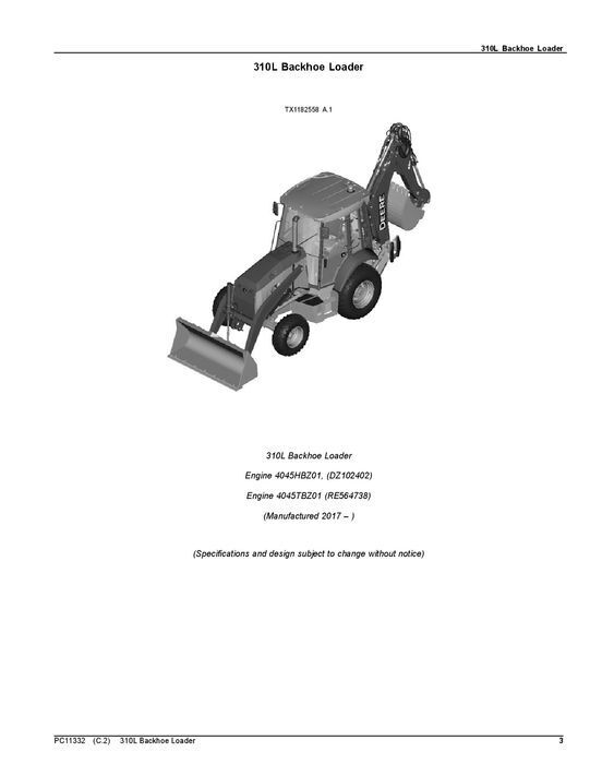 JOHN DEERE 310L BACKHOE LOADER PARTS CATALOG MANUAL #1