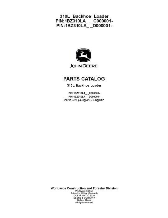 JOHN DEERE 310L BACKHOE LOADER PARTS CATALOG MANUAL #1