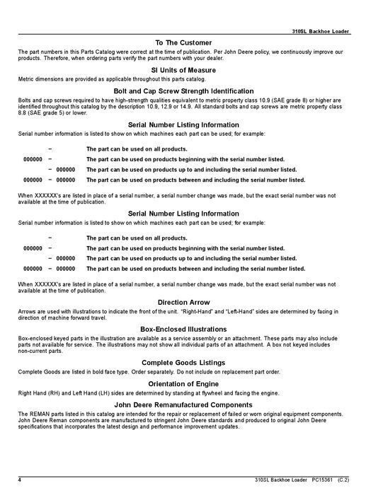 MANUEL DU CATALOGUE DES PIÈCES DE RECHANGE POUR CHARGEUSE-PELLETEUSE JOHN DEERE 310SL #1