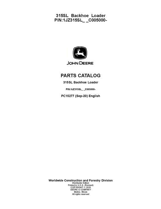 JOHN DEERE 315SL BACKHOE LOADER PARTS CATALOG MANUAL #4