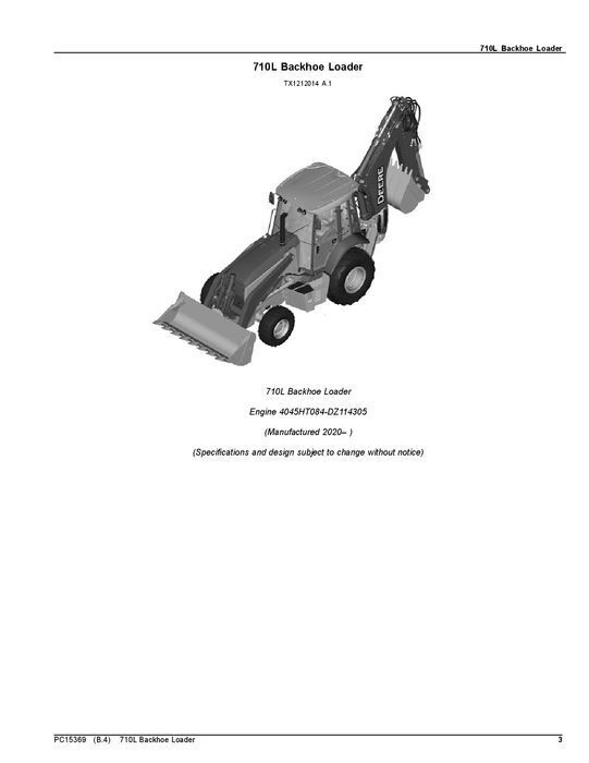 JOHN DEERE 710L BACKHOE LOADER PARTS CATALOG MANUAL #2