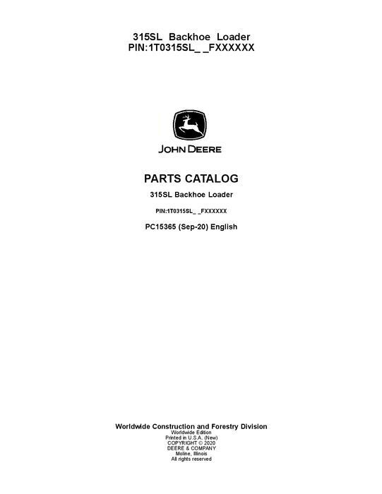 JOHN DEERE 315SL BACKHOE LOADER PARTS CATALOG MANUAL #2