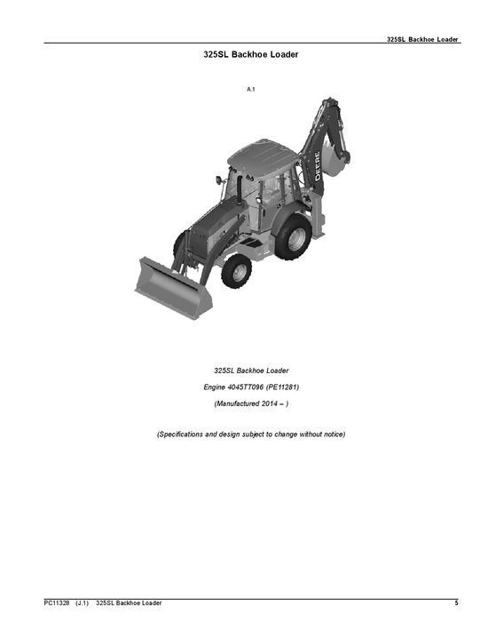 JOHN DEERE 325SL BACKHOE LOADER PARTS CATALOG MANUAL #1