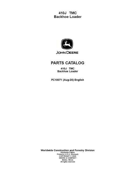 JOHN DEERE 410J TMC BACKHOE LOADER PARTS CATALOG MANUAL