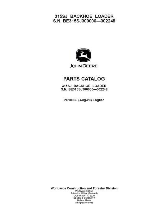 JOHN DEERE 315SJ BACKHOE LOADER PARTS CATALOG MANUAL