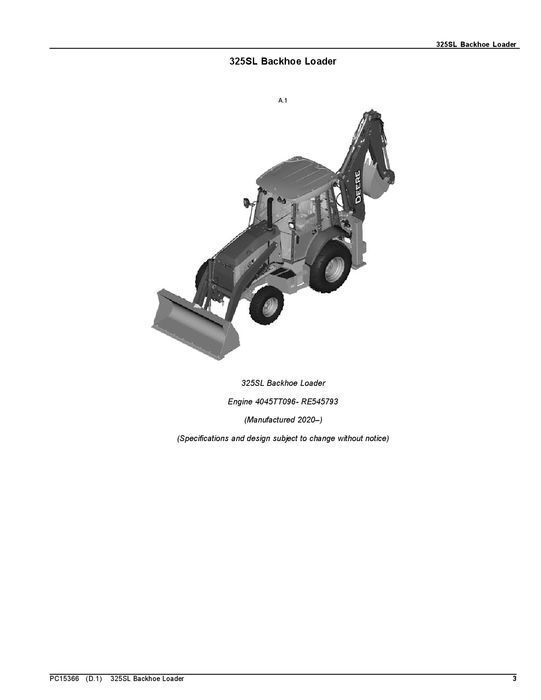 JOHN DEERE 325SL BACKHOE LOADER PARTS CATALOG MANUAL #2