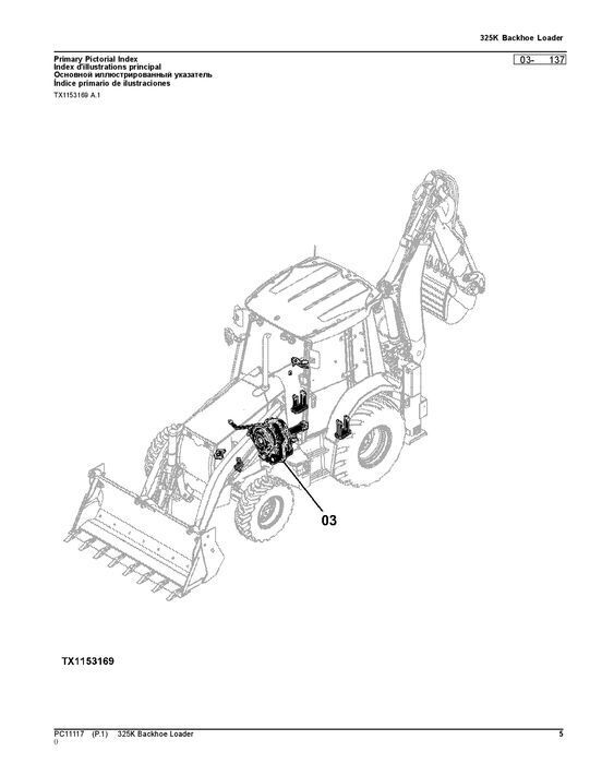 JOHN DEERE 325K BACKHOE LOADER PARTS CATALOG MANUAL