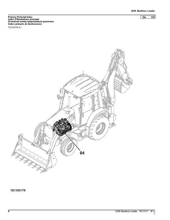 JOHN DEERE 325K BACKHOE LOADER PARTS CATALOG MANUAL