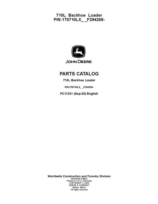 JOHN DEERE 710L BACKHOE LOADER PARTS CATALOG MANUAL #1