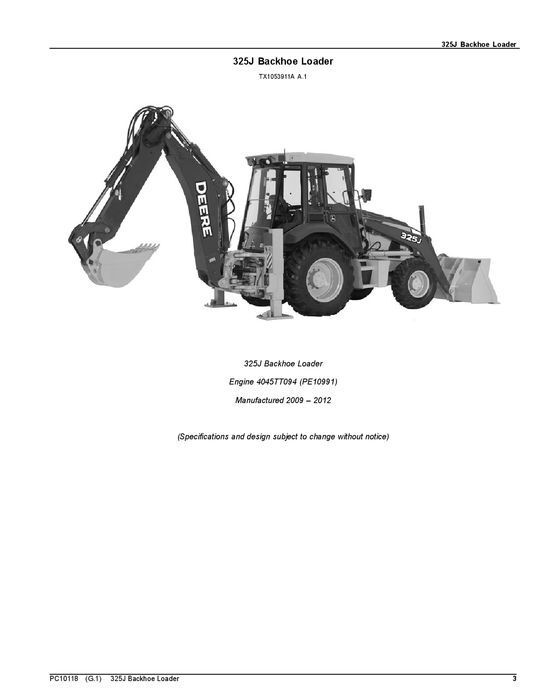 JOHN DEERE 325J BACKHOE LOADER PARTS CATALOG MANUAL