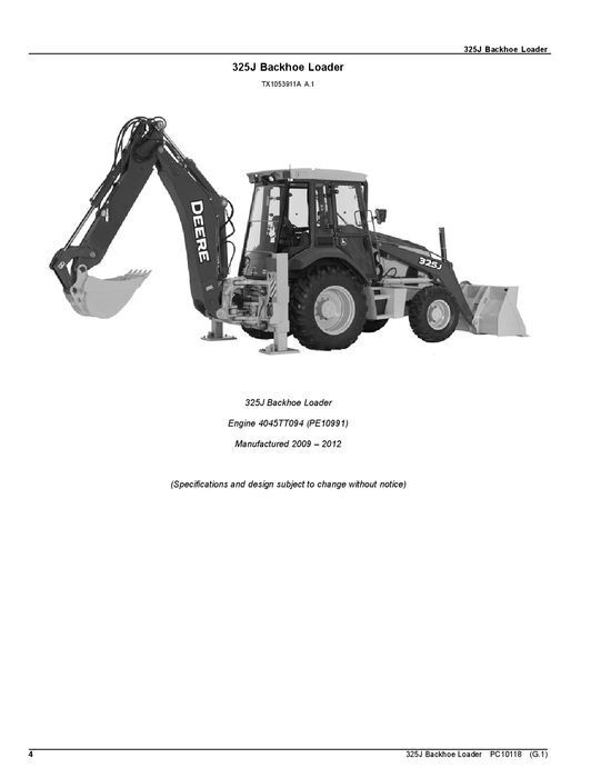 JOHN DEERE 325J BACKHOE LOADER PARTS CATALOG MANUAL