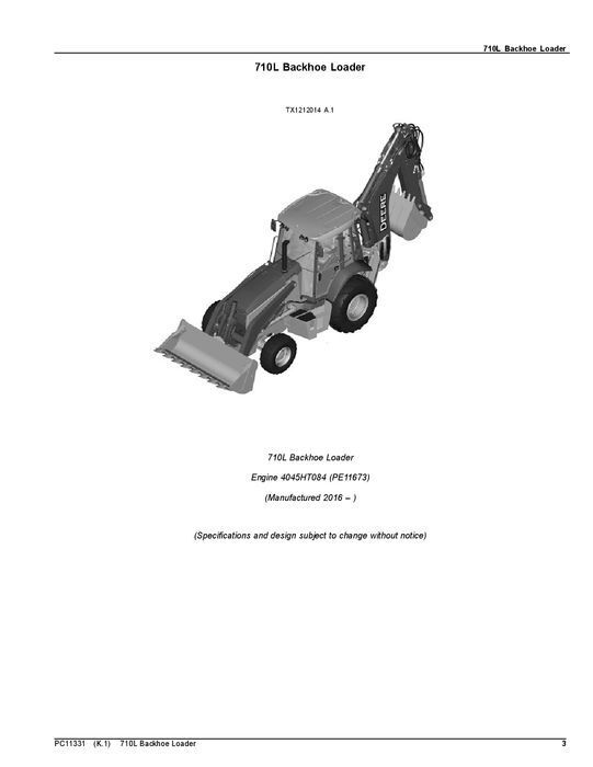 MANUEL DU CATALOGUE DES PIÈCES DE LA CHARGEUSE-PELLETEUSE JOHN DEERE 710L #1