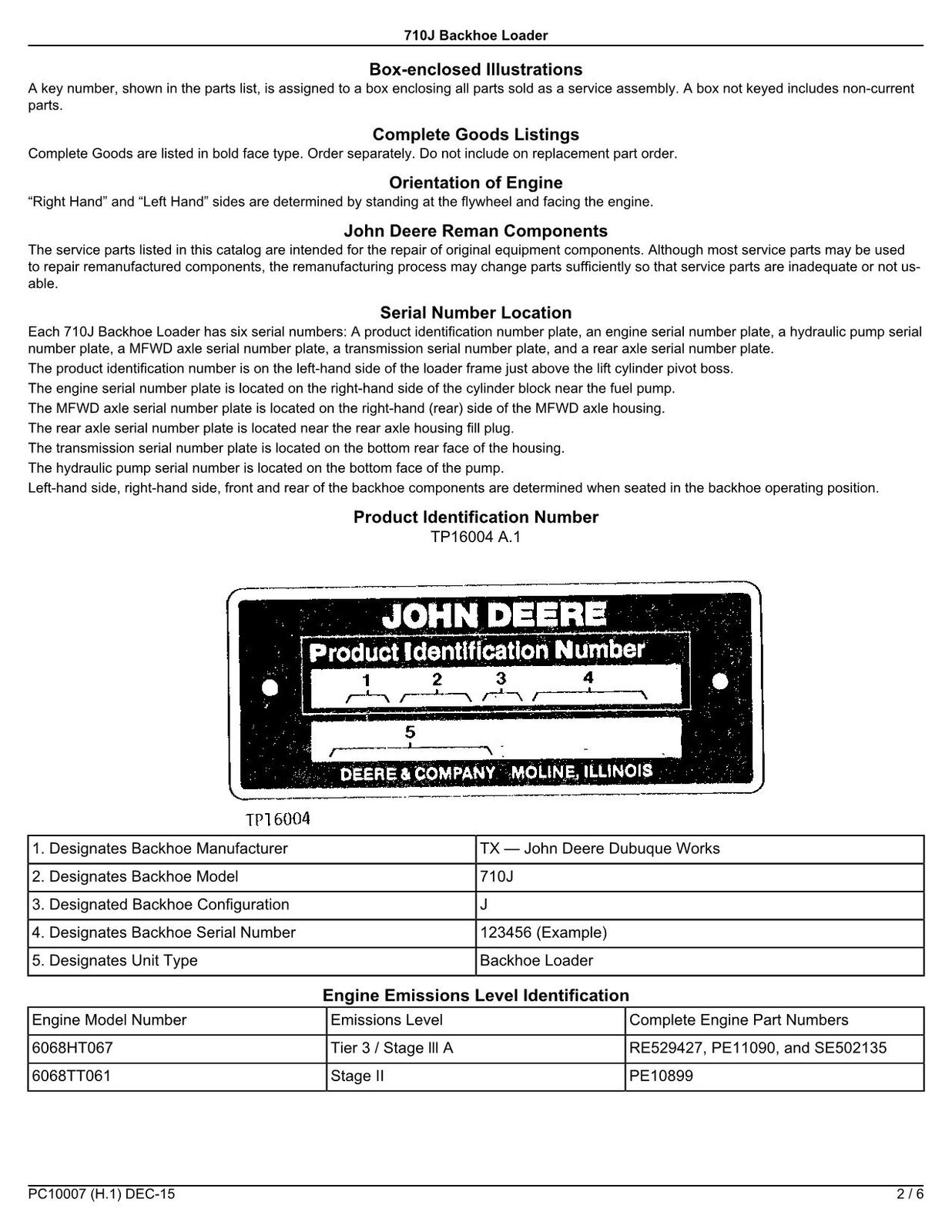 JOHN DEERE 710J BACKHOE LOADER PARTS CATALOG MANUAL