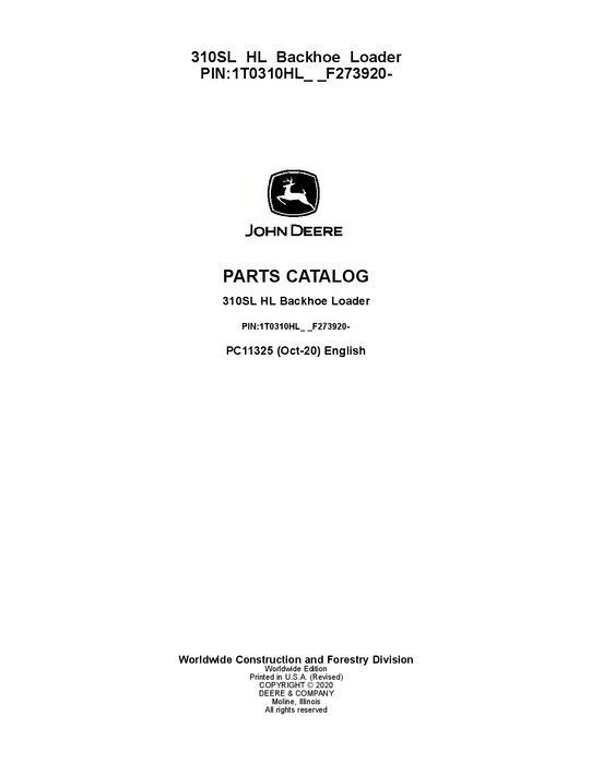 JOHN DEERE 310SL HL BACKHOE LOADER PARTS CATALOG MANUAL #2