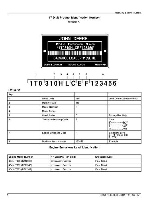 JOHN DEERE 310SL HL BACKHOE LOADER PARTS CATALOG MANUAL #2