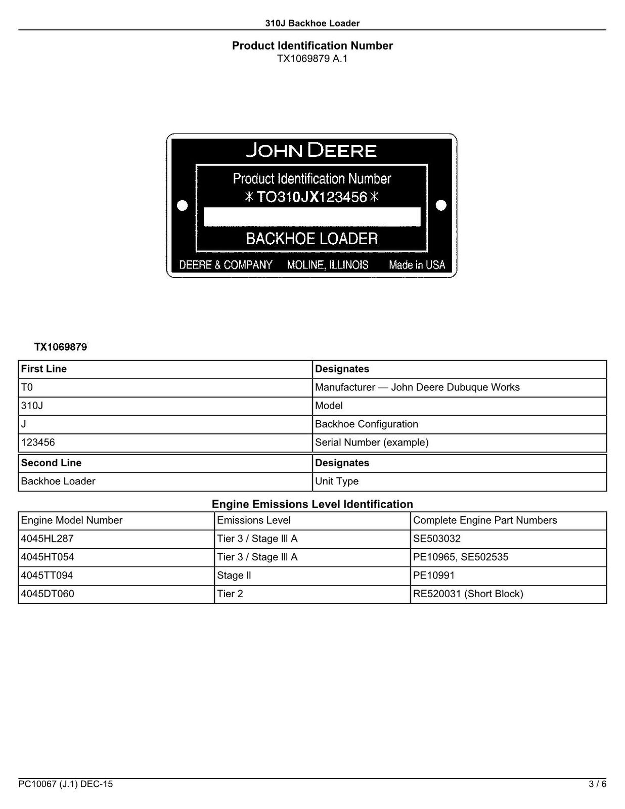 JOHN DEERE 310J  BACKHOE LOADER PARTS CATALOG MANUAL