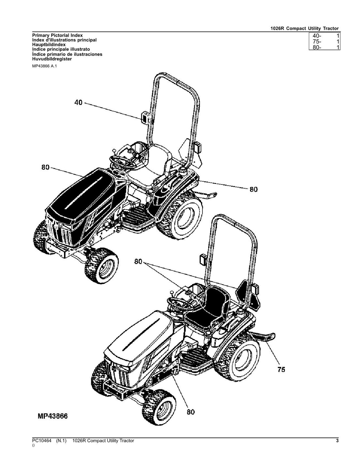 MANUEL DU CATALOGUE DES PIÈCES DU TRACTEUR JOHN DEERE 1026R 